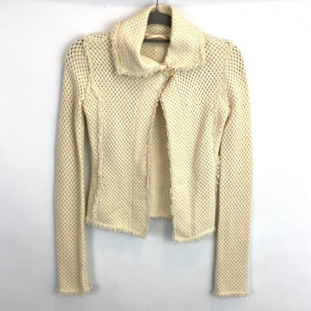 INHABIT Tan Cardigan Sweater Women’s XS 100% Cashmere Basketweave Knit Ivory‎